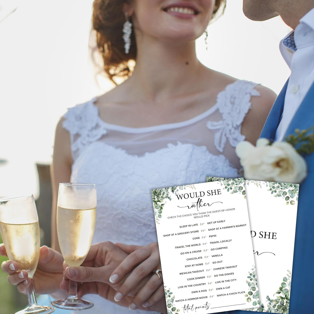 Eucalyptus Bridal Shower Game Cards - Would She Rather, Wedding Engagement Bachelorette Party