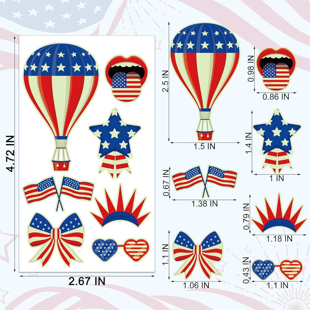 106 Packs 4th of July Decorations, 4th of July Glow in the Dark Tattoos, Multiple Styles Fourth of