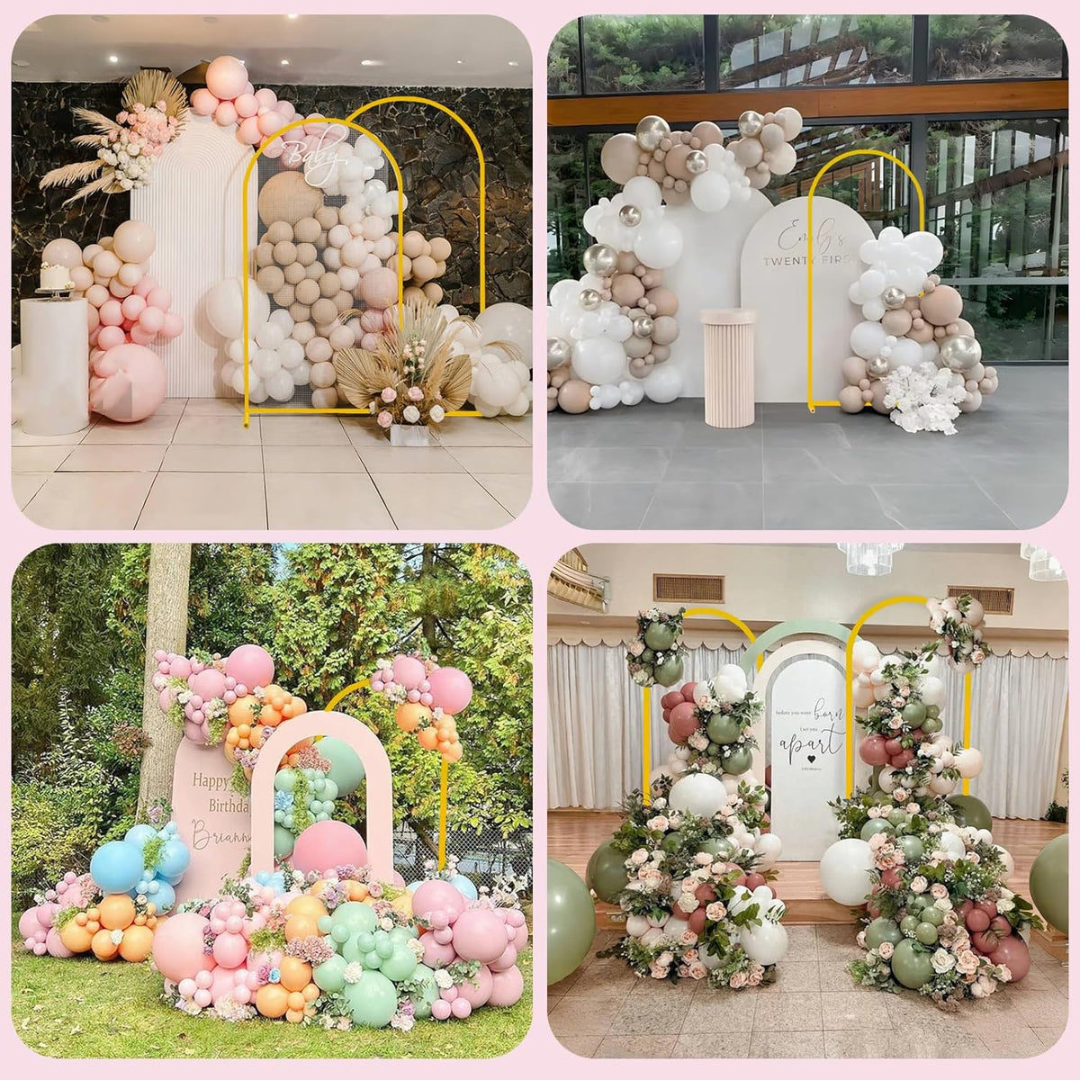 Bazen Wedding Arch Backdrop Stand 7.2FT, 6.6FT, 6FT Set of 3 Metal Arch Backdrop Stand with White