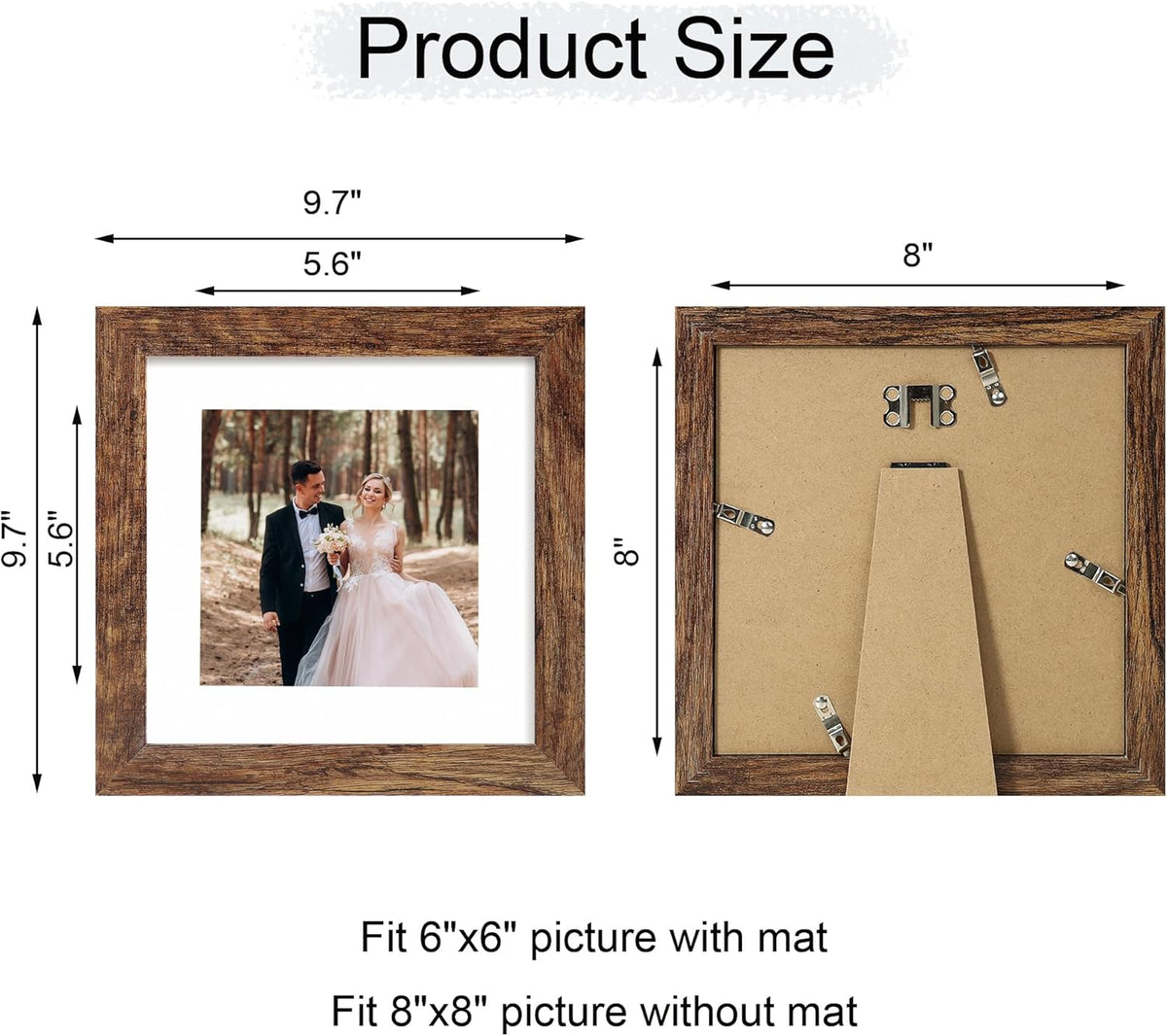 8x8 Picture Frame Set of 4 with HD Glass, Display 6x6 Pictures with Mat or 8 x 8 Without Mat