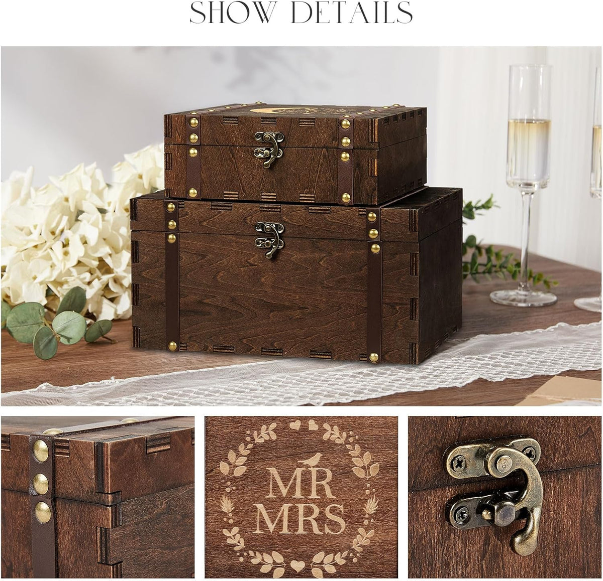 AW BRIDAL Large Mr and Mrs Wedding Keepsake Box with Lids, Engraved Wooden Storage and Decorative