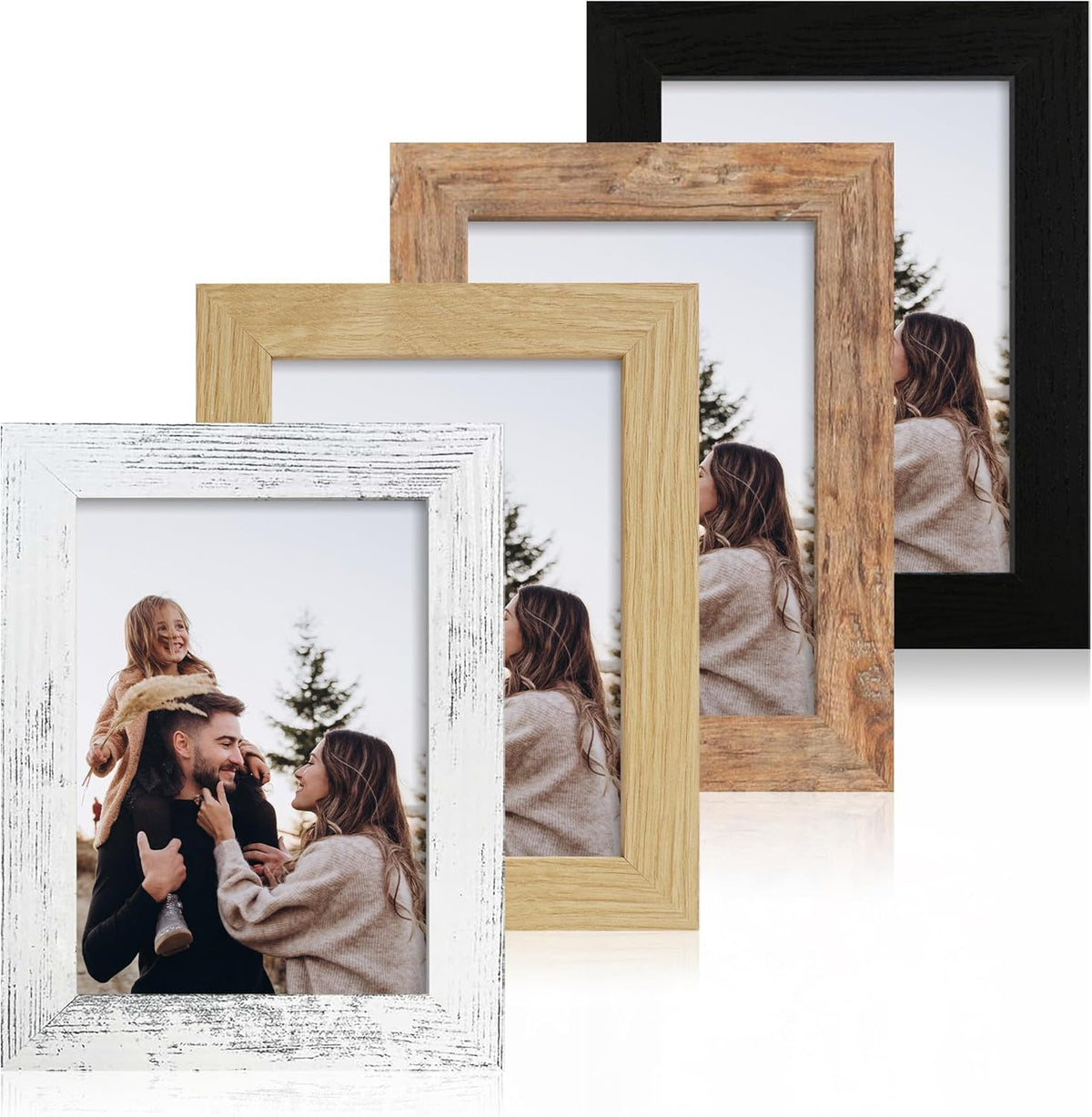 5x7 Picture Frame Set of 4, High Definition Real Glass 5 x 7 Photo Frames for Desktop Display and