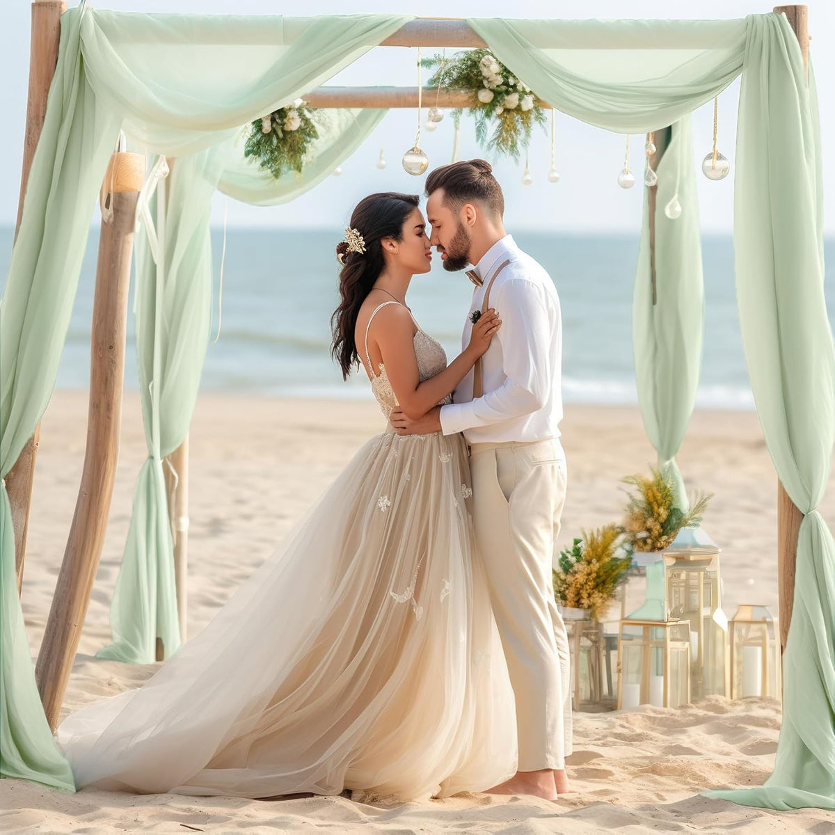 PARTISKY 10x7ft Sage Green Chiffon Backdrop Curtains, Wrinkle-Free Sheer Fabric Photo Drapes for