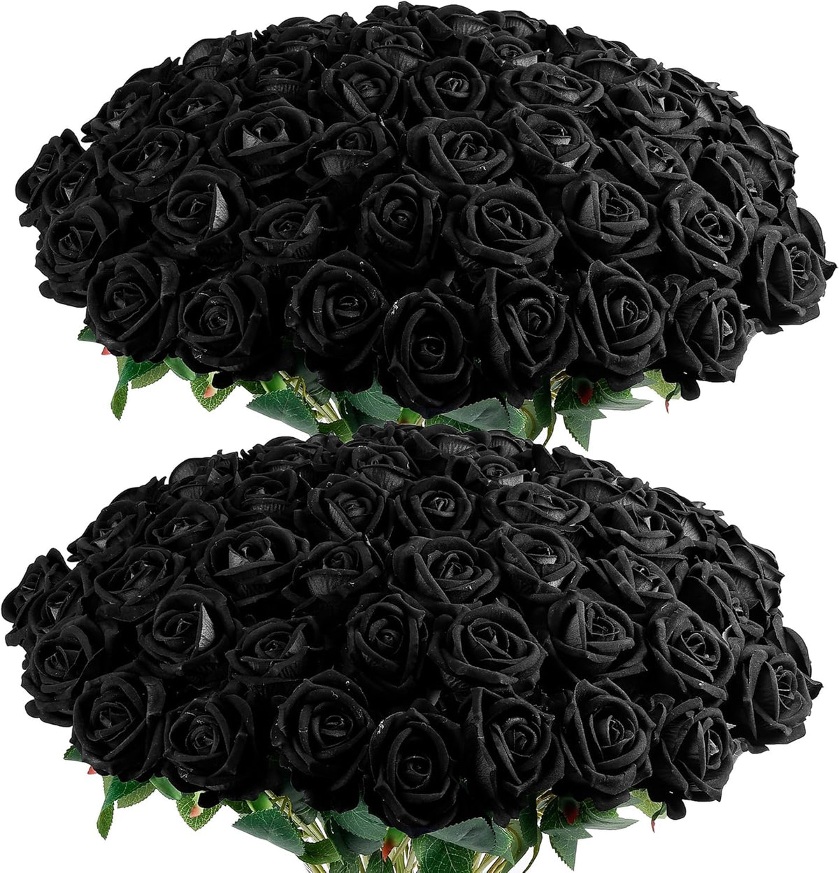 Auihiay 60PCS Black Fake Roses, Velvet Silk Artificial Roses, Realistic Roses Flowers for Photo