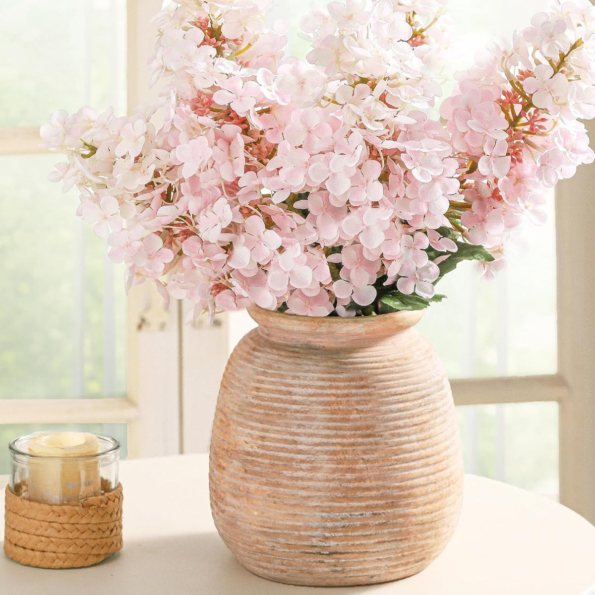 Ceramic Flowers Rustic Vase, Neutral Pottery Farmhouse Vases Home Decor, 7.48" Terracotta Pampas