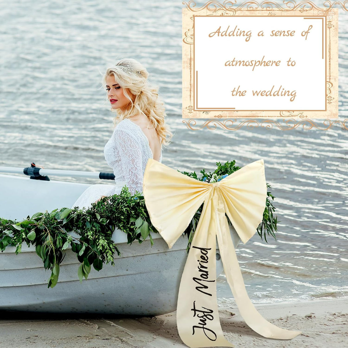 Zeyune 30 Inch Just Married Car Bow Decorations Wedding Reception & Ceremony Decor Kit Giant Ribbon