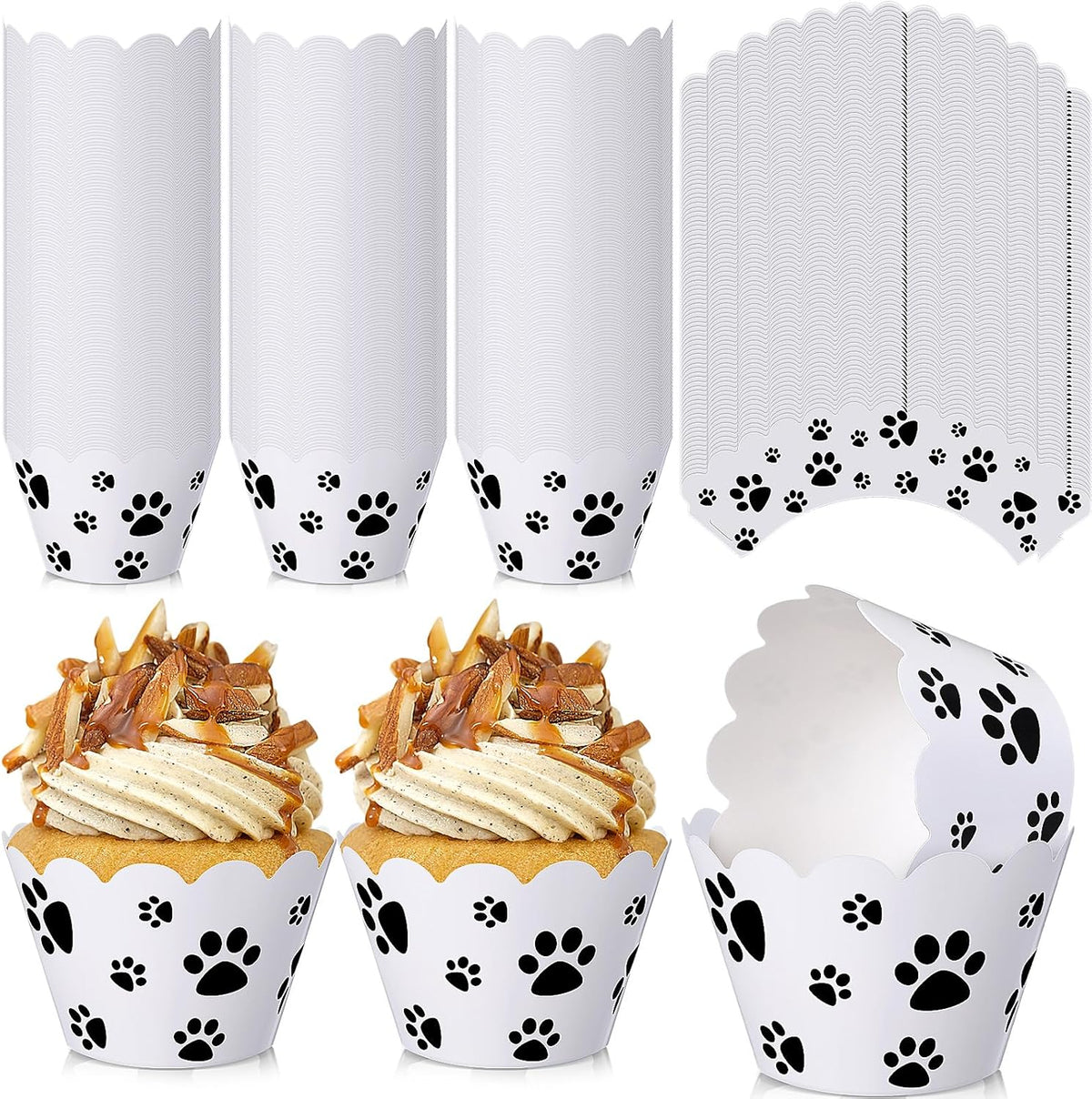 Domensi 100 Pcs Dog Paw Cupcake Wrappers Puppy Themed Cupcake Liners Rustic Baking Cups Baking