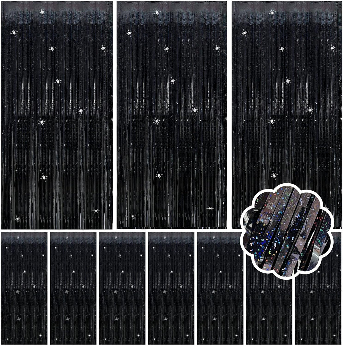 10 Pack Black Streamers Backdrop Tinsel Foil Fringe Curtains Party Decorations Birthday Wednesday