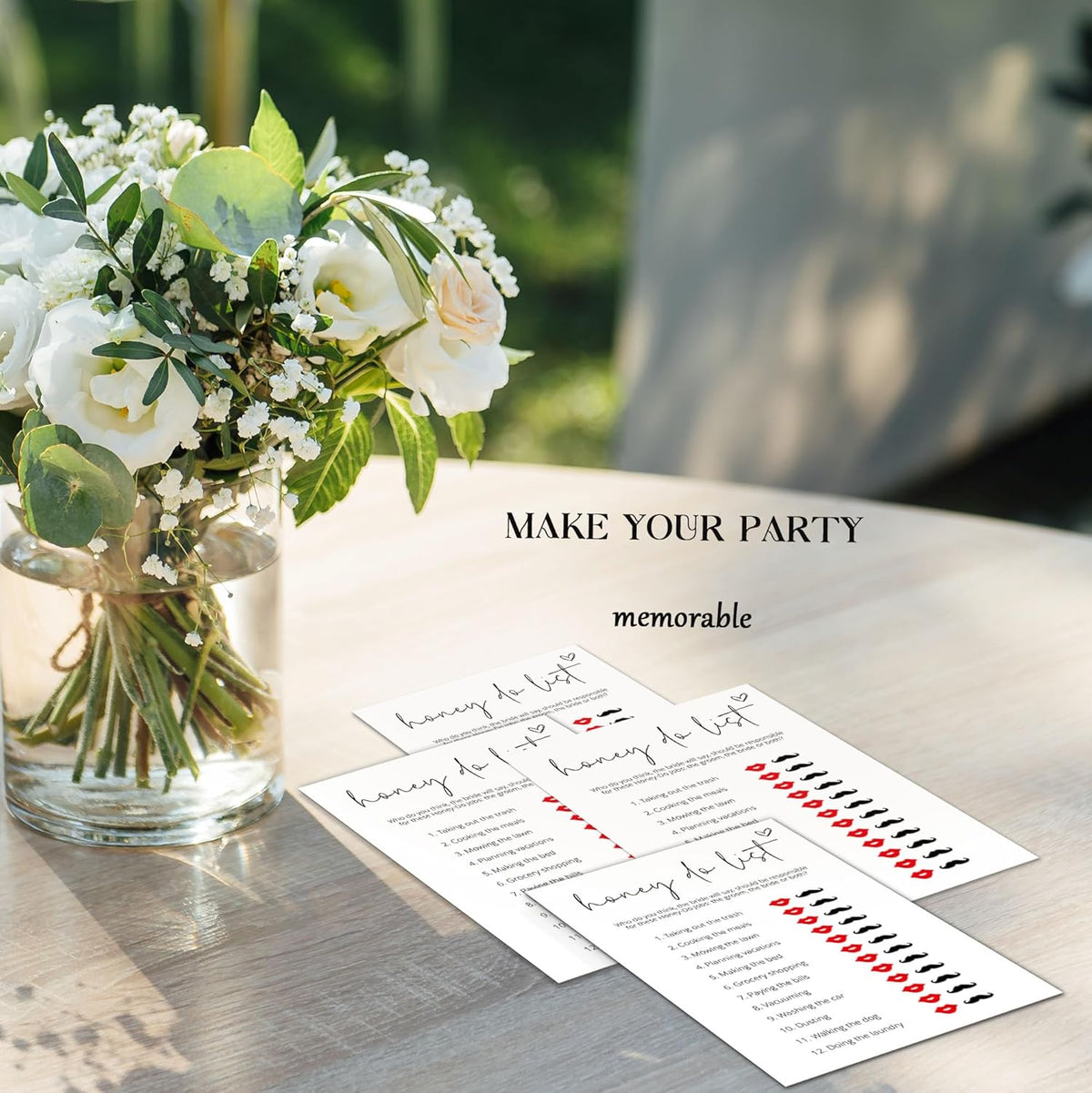 Bridal Shower Games, Honey Do List, 25Pcs Minimalist White Double-Sided Bridal Game Cards, Wedding