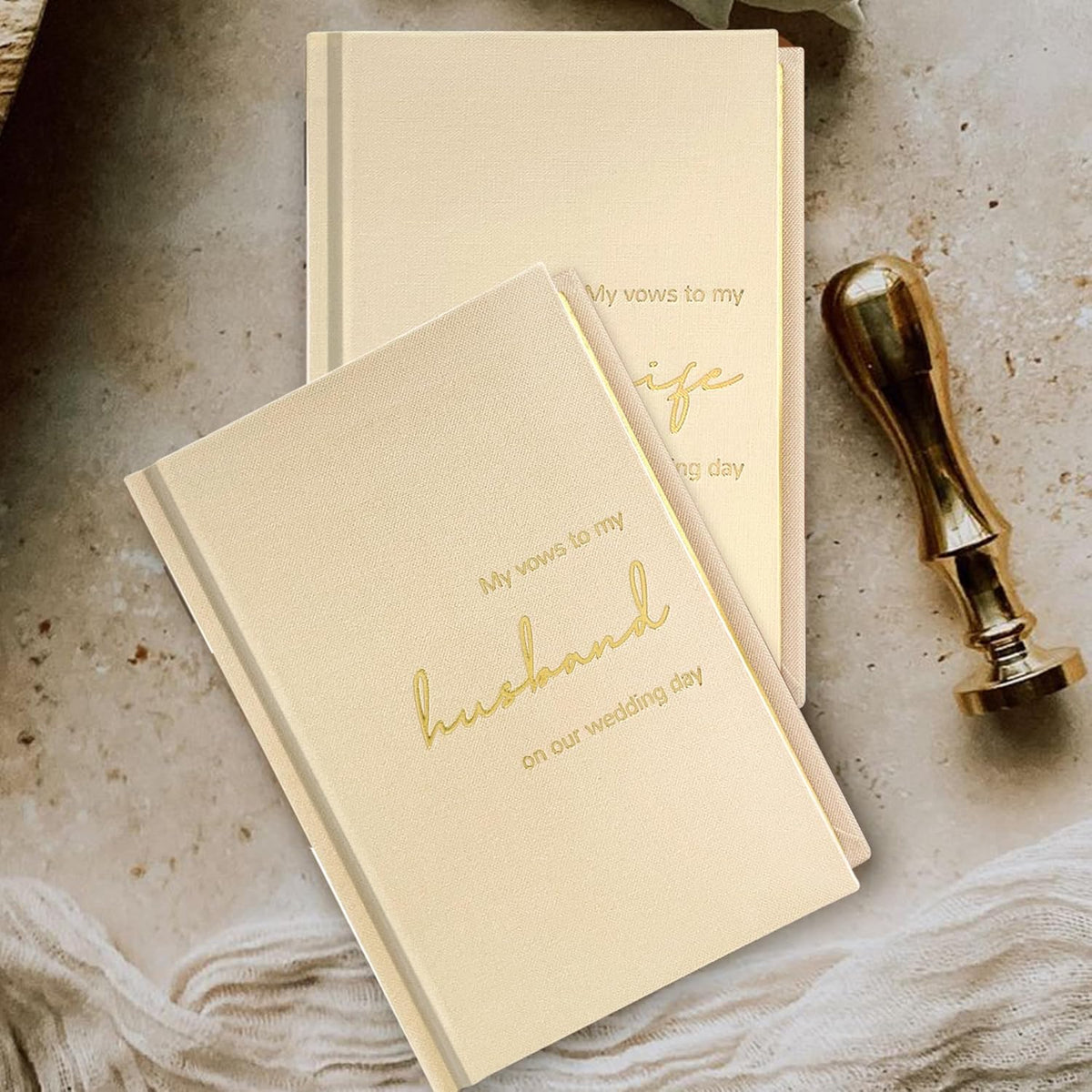 Vow Books His and Hers Set of 2 Canvas Linen Wedding Vow Books Husband and Wife Hard Cover Vow