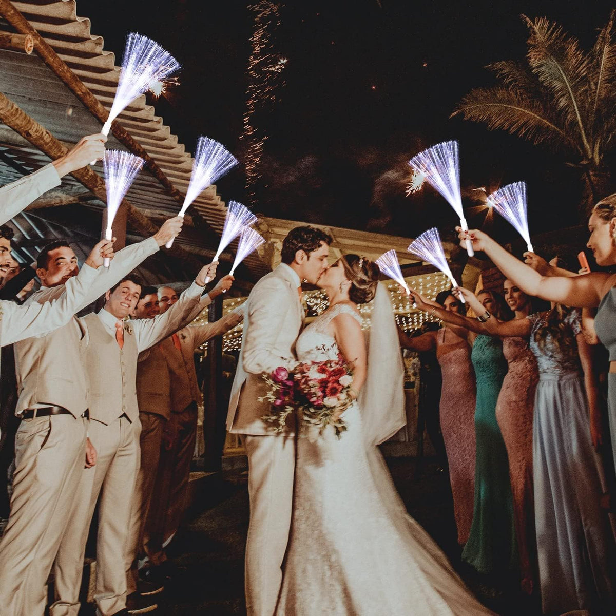 48 PCS White Glow Fiber Wands Sticks LED Light Wands 3 Modes Flashing Fiber Optic Light Rod Bulk