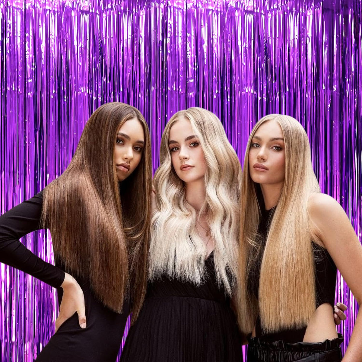 2 Pack Purple Tinsel Foil Fringe Curtains, Purple Party Decorations, Metallic Tinsel Party