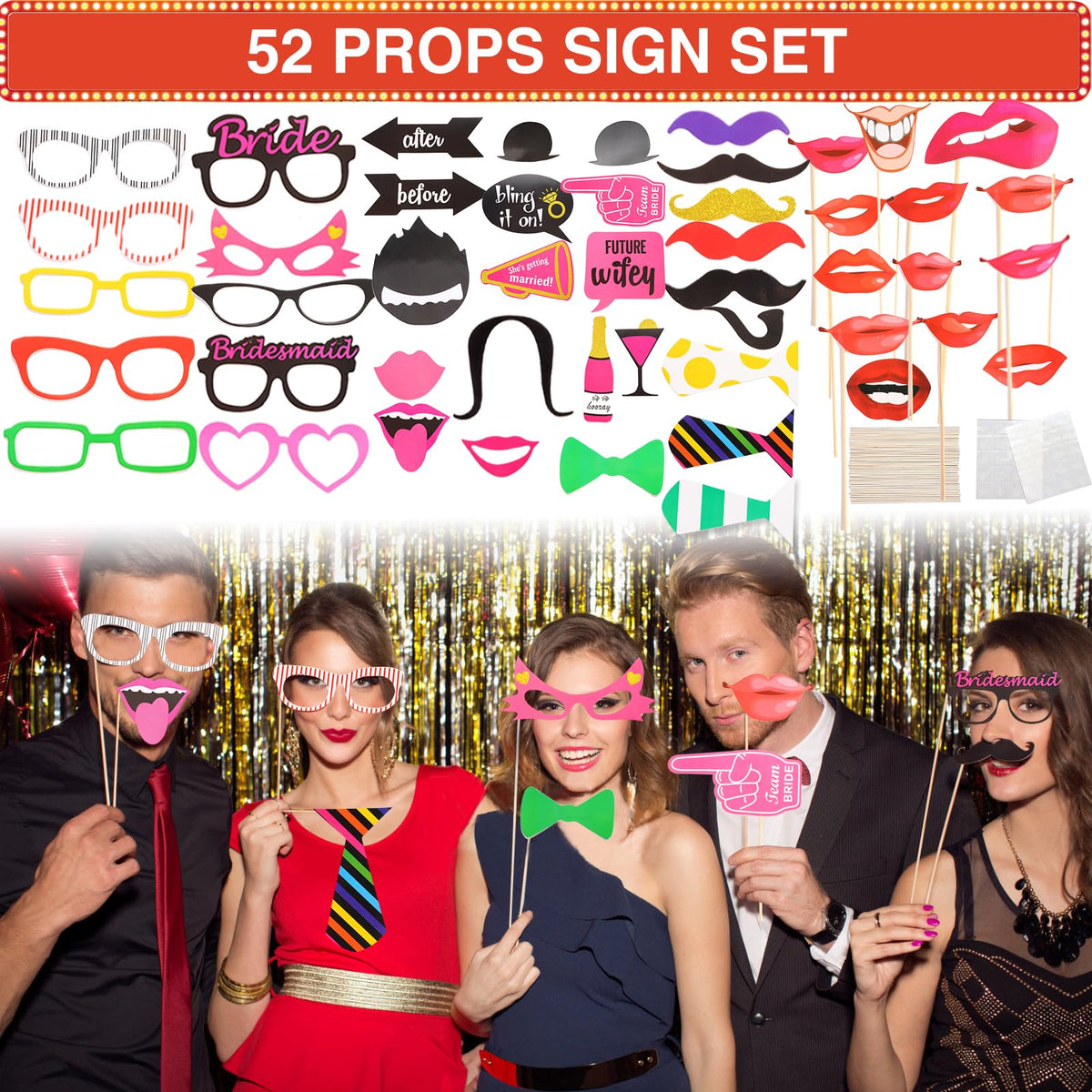 Bulk Opulent Photo Booth Props Set for Adult, Novelty Funny Hats and Glasses, Colorful Wig