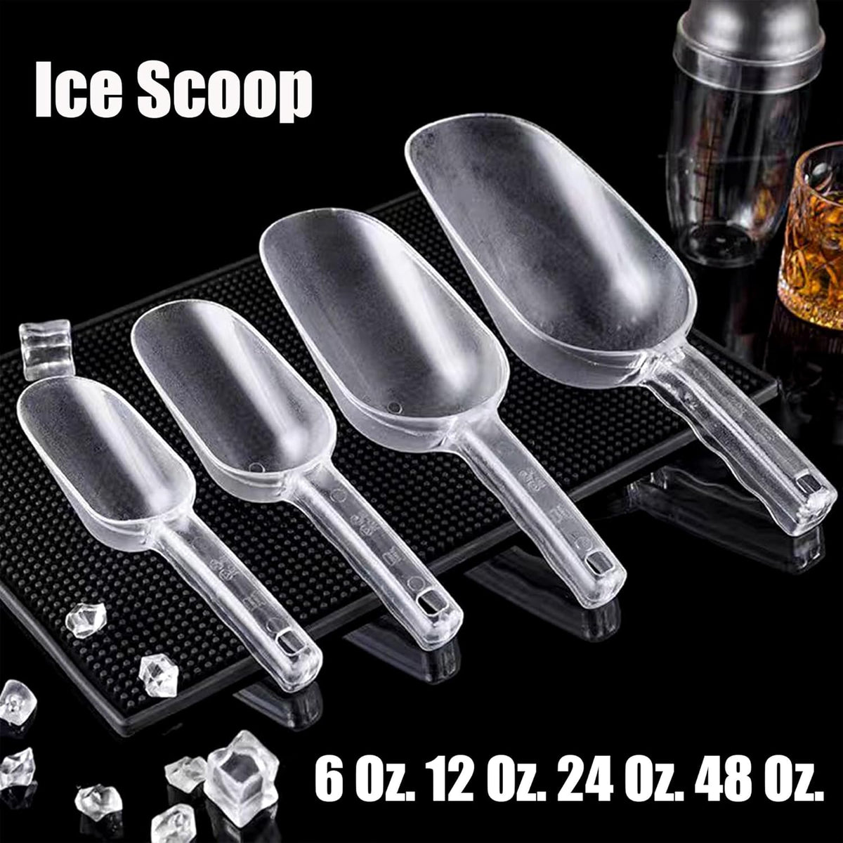 3PCS Clear Plastic Ice Scoop, 12 ounces Alec Ice Scoop, Kitchen Scoop for Ice Bucket Ice, Popcorn
