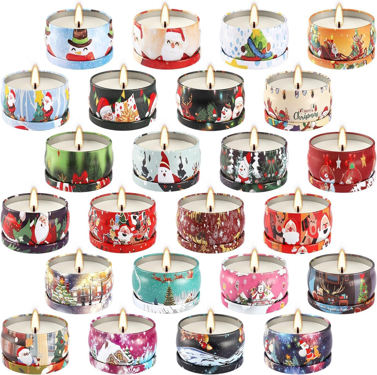 24 Pack Christmas Scented Candles Set for Home, Relaxing Stress Relief, Aromatherapy - Natural Soy