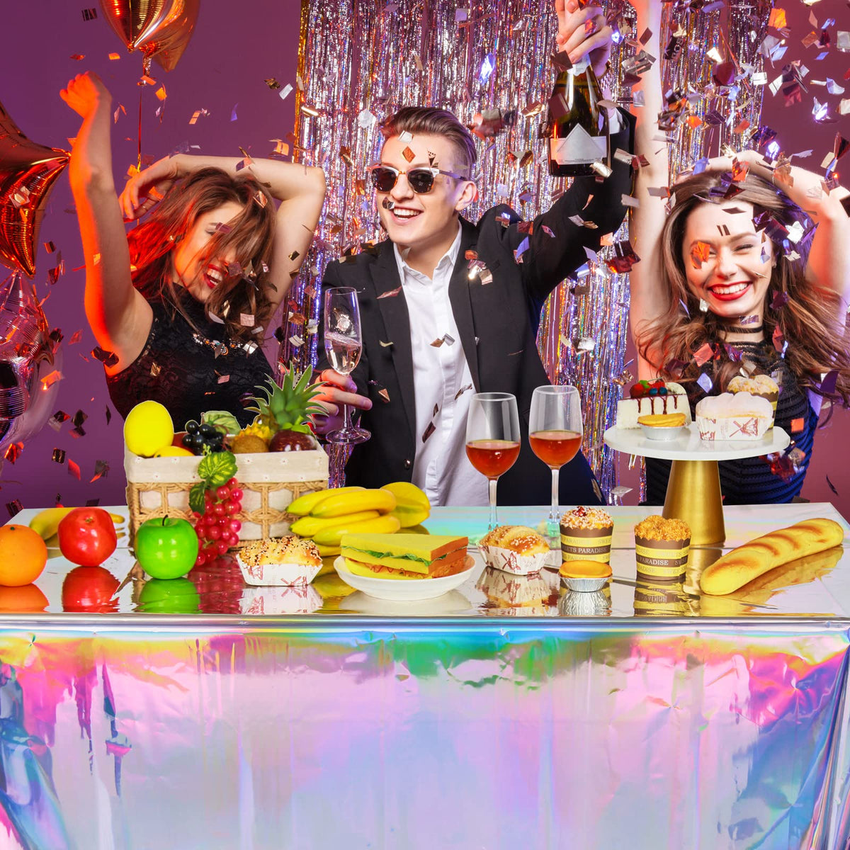 FunnyPars 4 Pack Iridescent Plastic Tablecloths, Disposable Table Covers