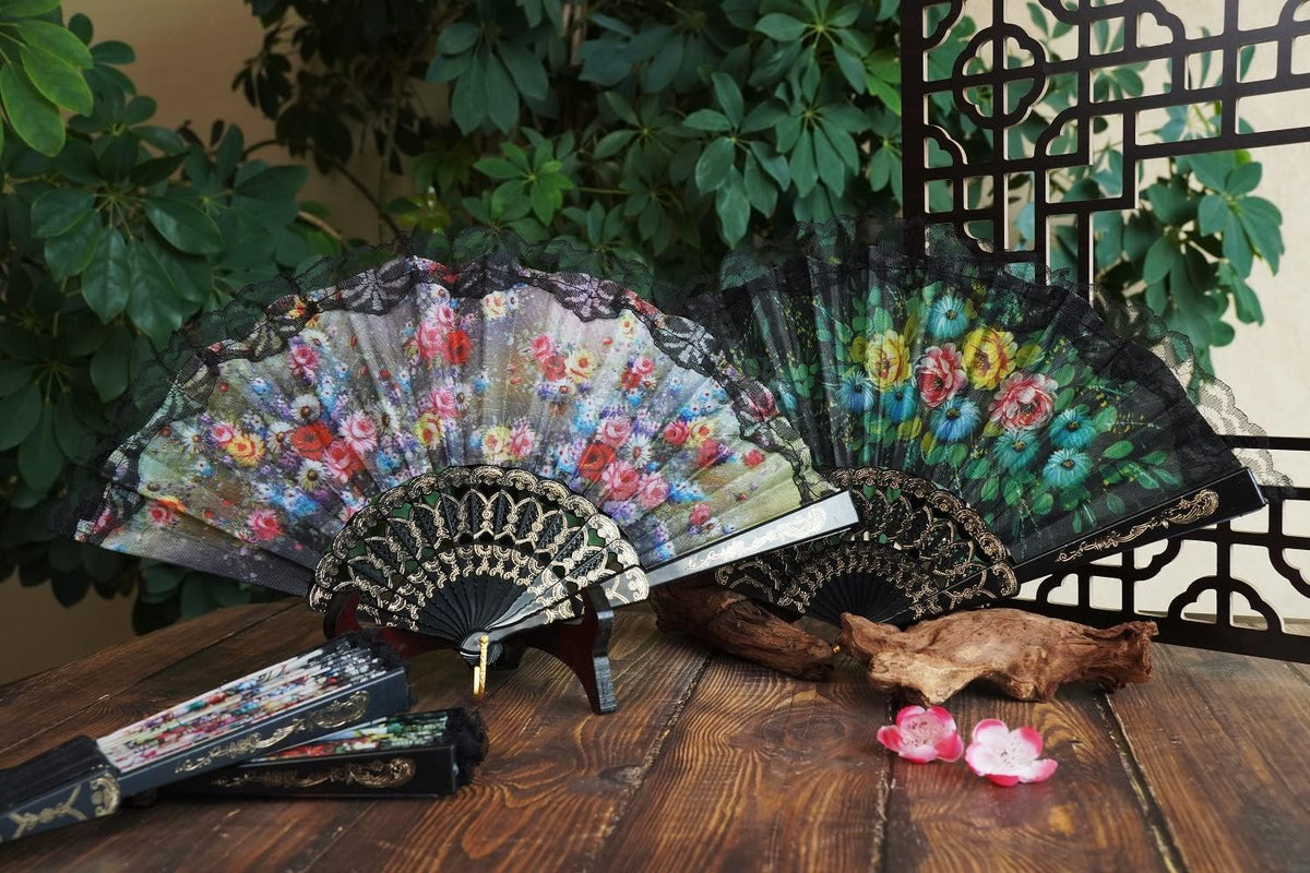 HUNANBANG 1 Dozen 12 Pieces Folding Hand Fans Church Wedding Gift, Party Favors, DIY Decoration