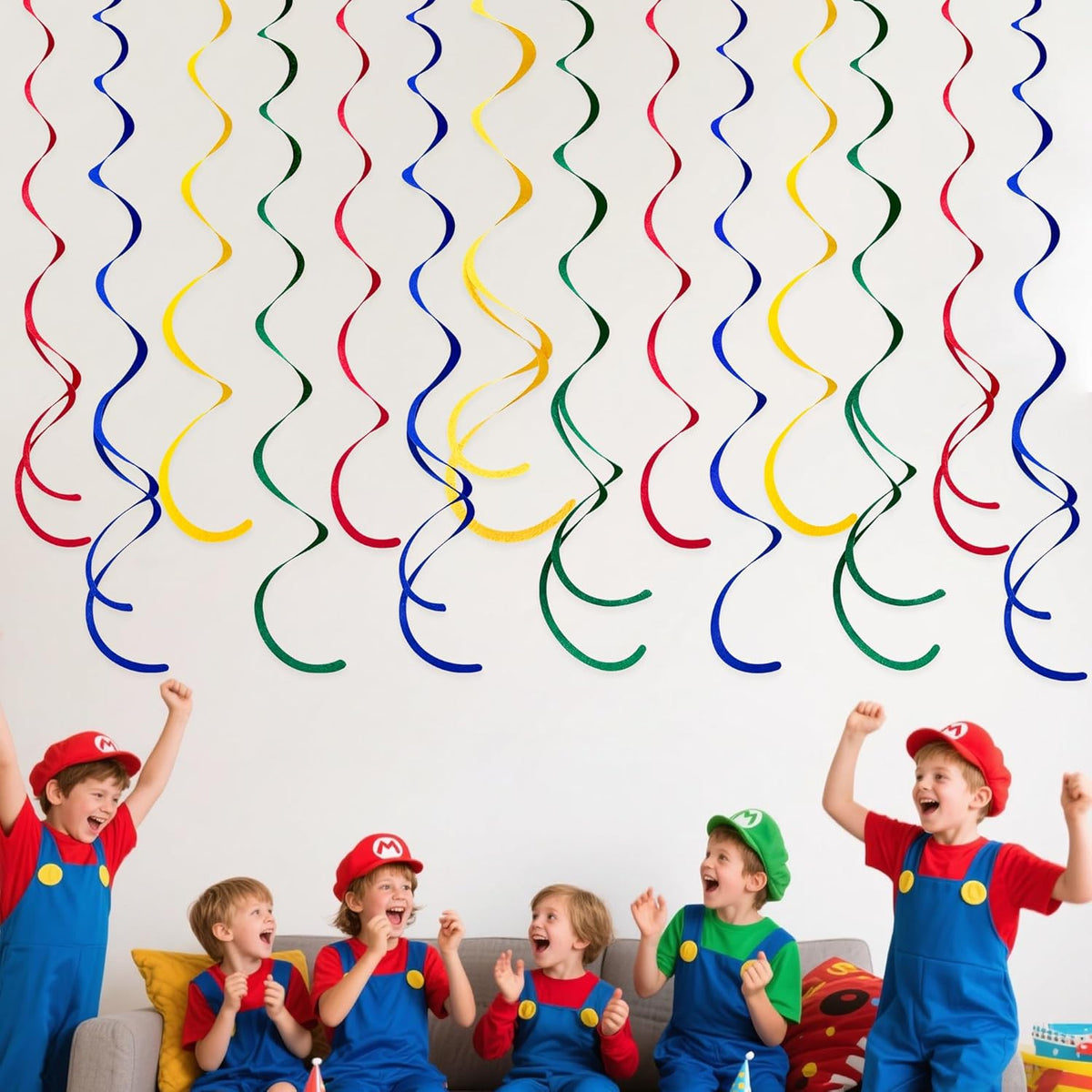 36 Pcs Super Mario Hanging Swirl Decorations Colorful Felt Swirl Streamer Spiral Ceiling