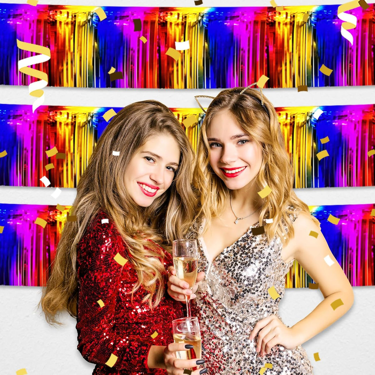 4 Pack 10 Feet Rainbow Foil Fringe Garland Metallic Tinsel Streamers Banner Wall Hanging Curtain