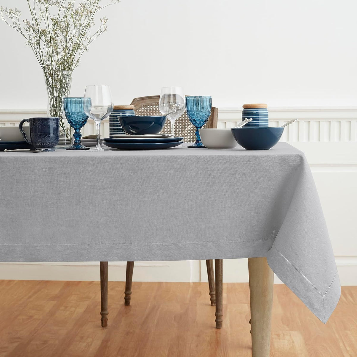 Solino Home Soft Grey Linen Tablecloth 60 x 108 Inch - 100% Pure Linen Table Cloth for Rectangle