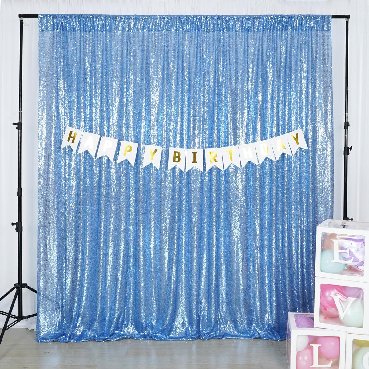 Poise3EHome Baby Blue Sequin Backdrop Curtain,8FT x 10FT Sequin Photography Backdrop Curtain for