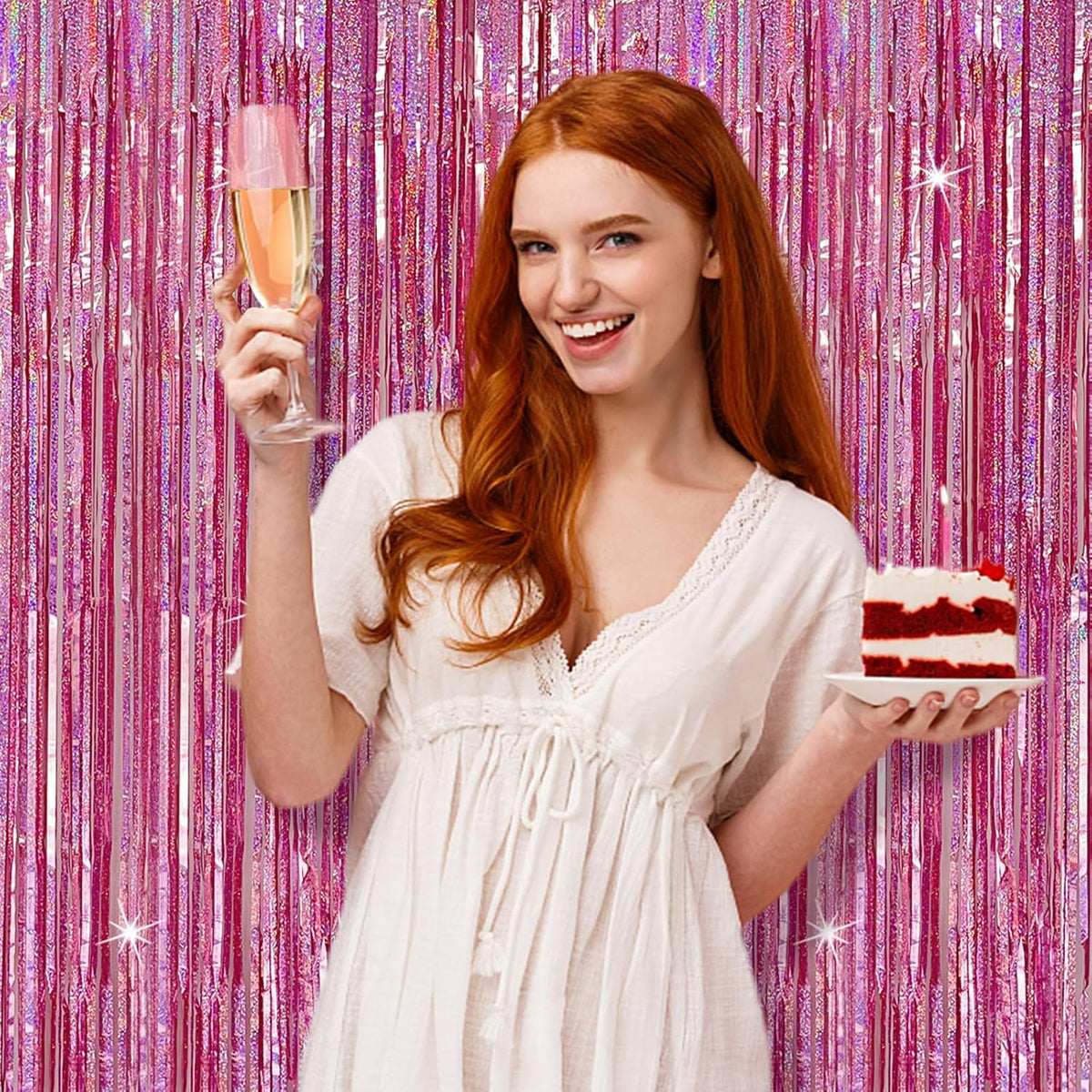 Tinsel Curtain Party Backdrop Pink Birthday Decorations 10 Packs Glitter Foil Fringe Curtain Party