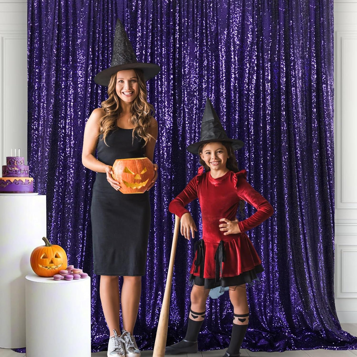 Eternal Beauty Purple Sequin Backdrop, 10x10 Ft Halloween Glitter Background Curtains for Shimmer