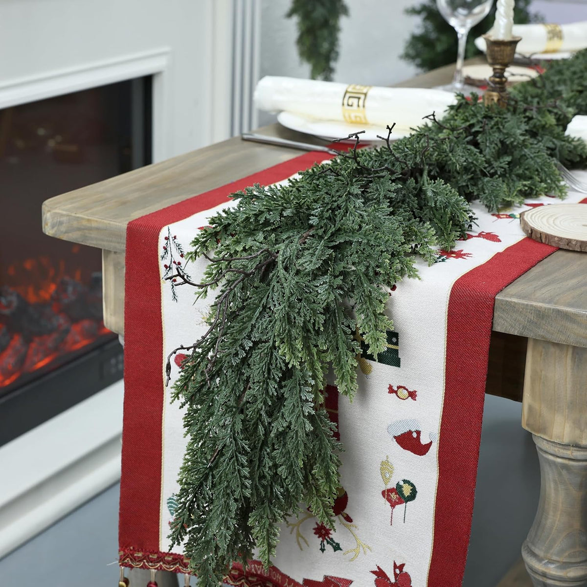 Realistic Christmas Garland for Mantle 6FT Real Touch Thick/Lush Artificial Cedar Garlands
