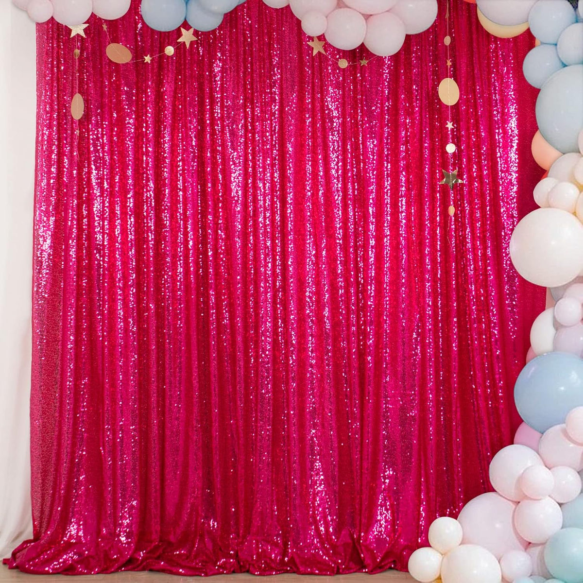 ShinyBeauty Hot Pink Sequin-Backdrop-Curtain 2Panels 5FTx10FT Glitter Wedding, Photography
