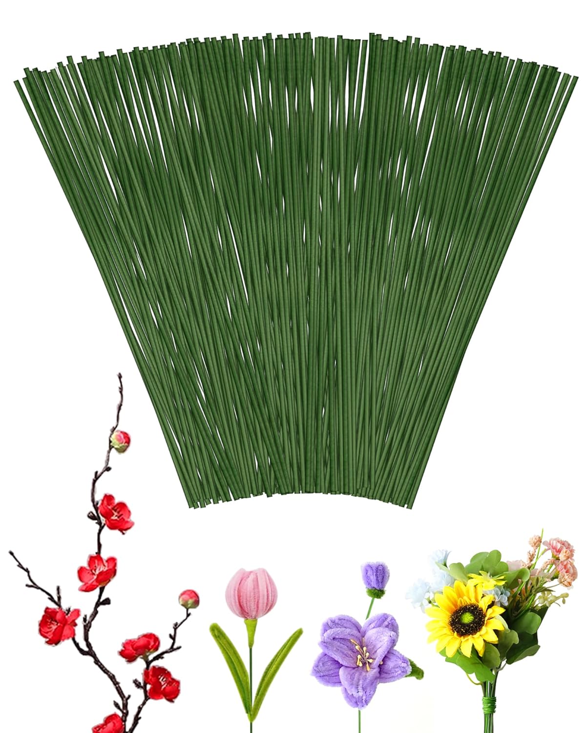 50 PCS FIVEIZERO 16 Gauge Green Floral Wire Stems for Artificial Flower Making,Florist Wire,Flower