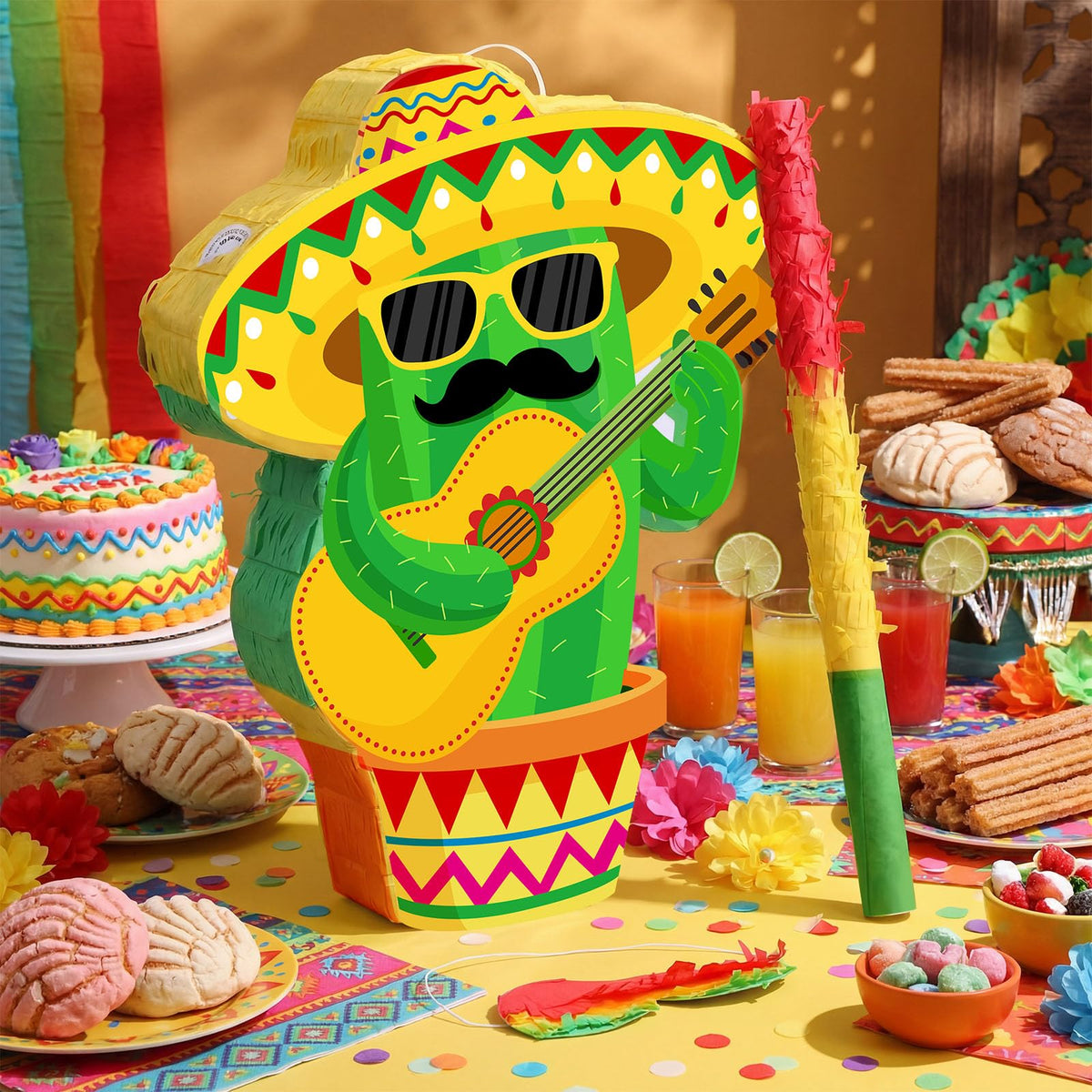 Harrycle Cactus Piñata for Cinco De Mayo Mayo Sombrero Party Hats Mexican Fiesta Decorations with