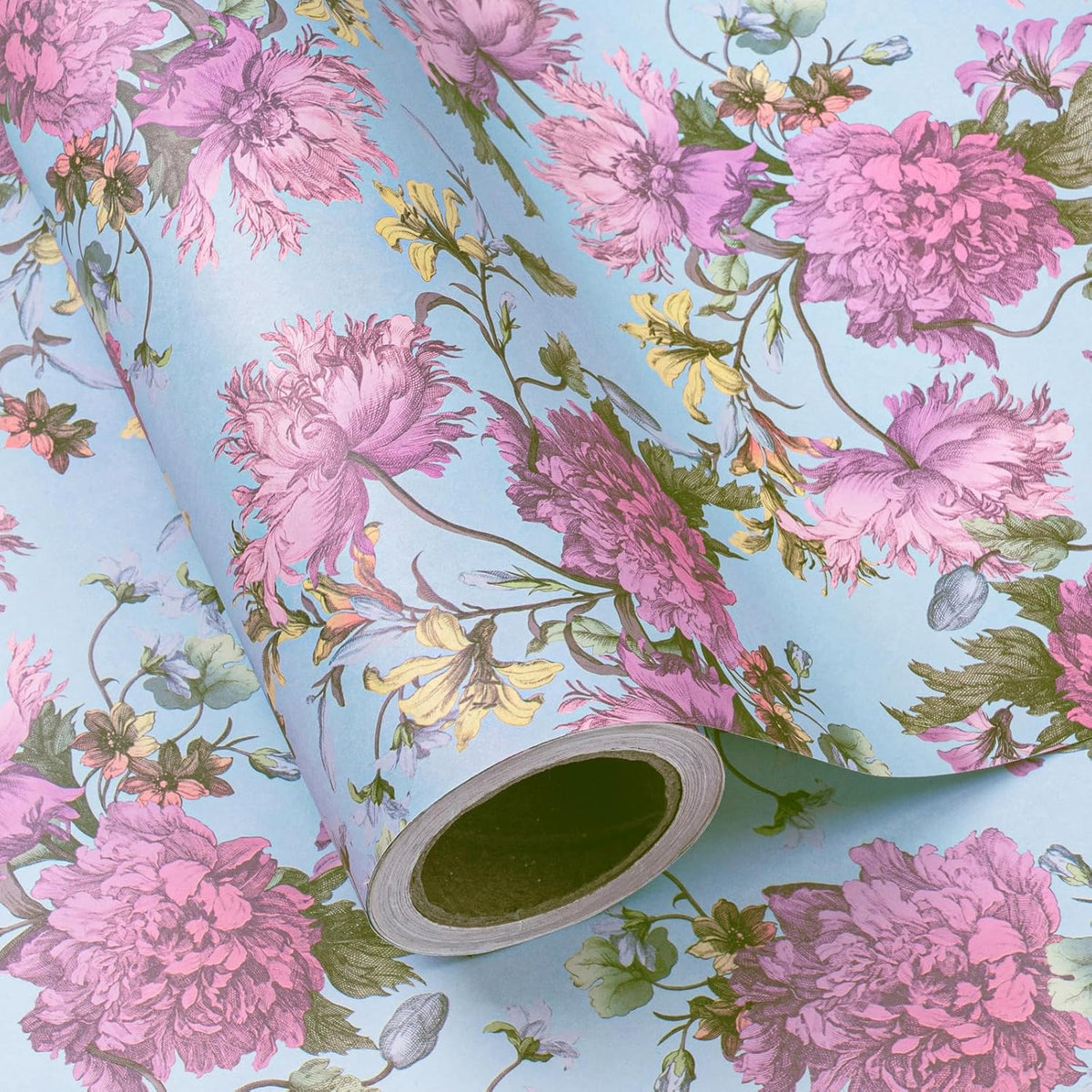 WRAPAHOLIC Kraft Floral Wrapping Paper Roll - Mini Roll - 17 Inch x 16.5 Feet - Vintage Flower