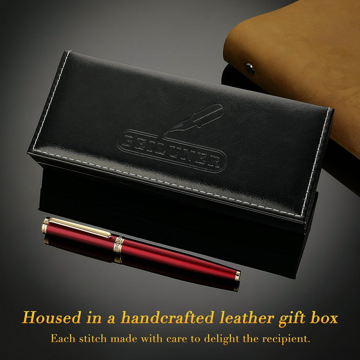 BEILUNER Red Fountain Pen,Stunning Luxury Pens with 24K Gold Finish, Gorgeous 24K Gilded