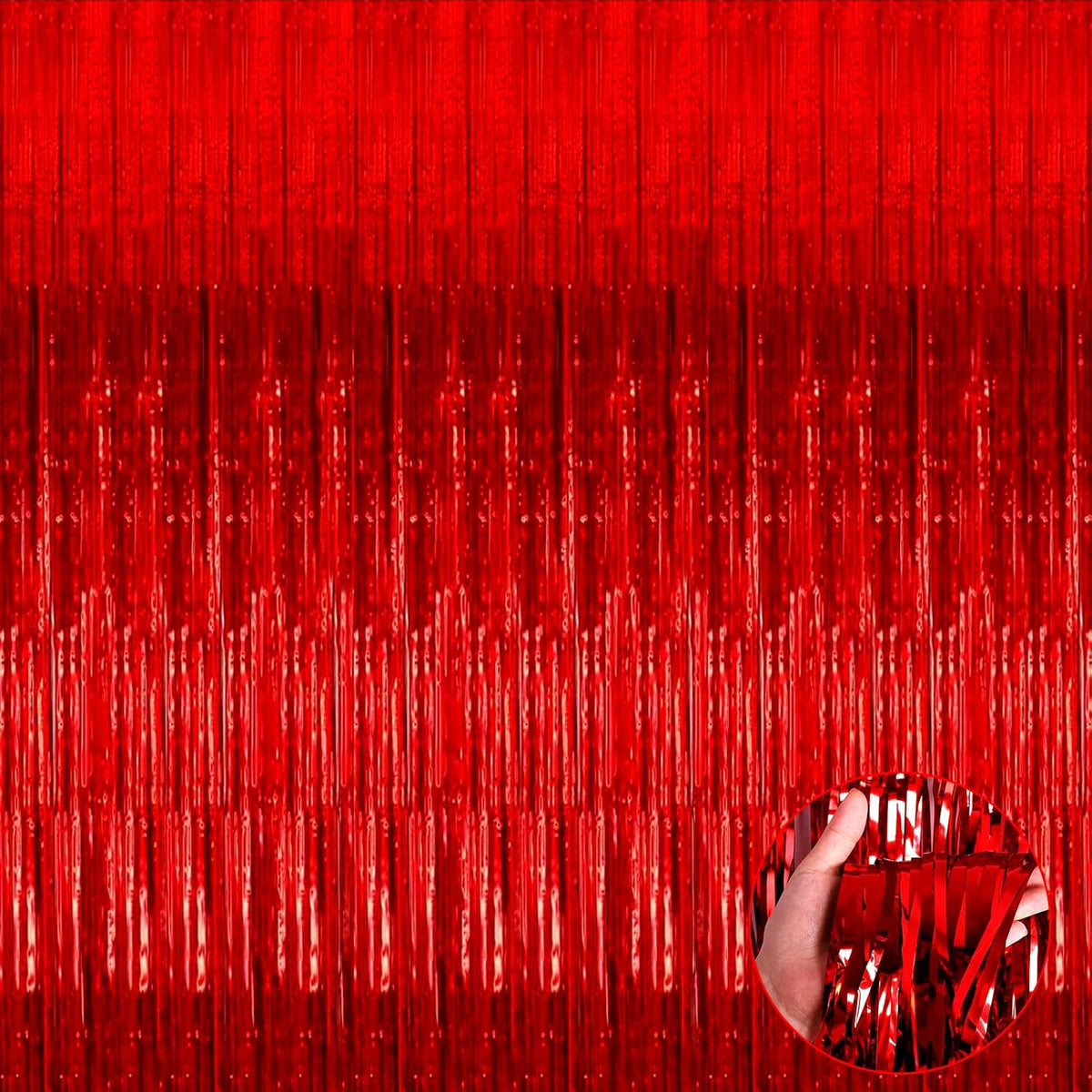 4 Pack Red Foil Fringe Curtain Backdrop, 3.28Ft x 9.84Ft Metallic Tinsel Foil Fringe Streamers