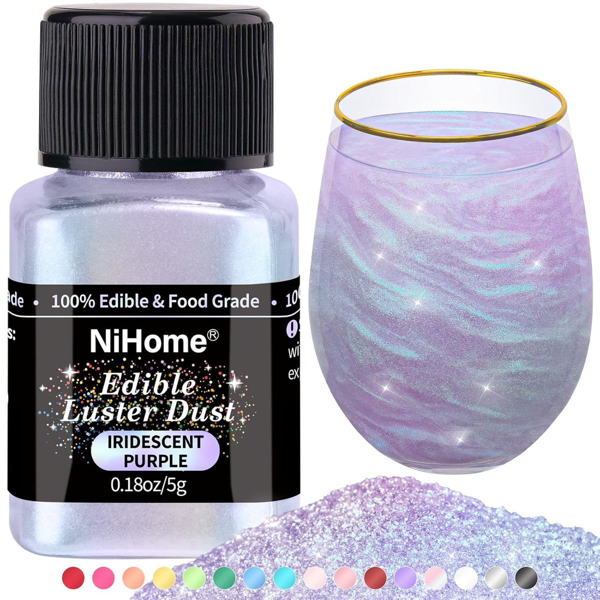 NiHome Edible Food-Grade Glimmer Powder Glitter Luster Dust Metallic Food Decorating Sprinkle