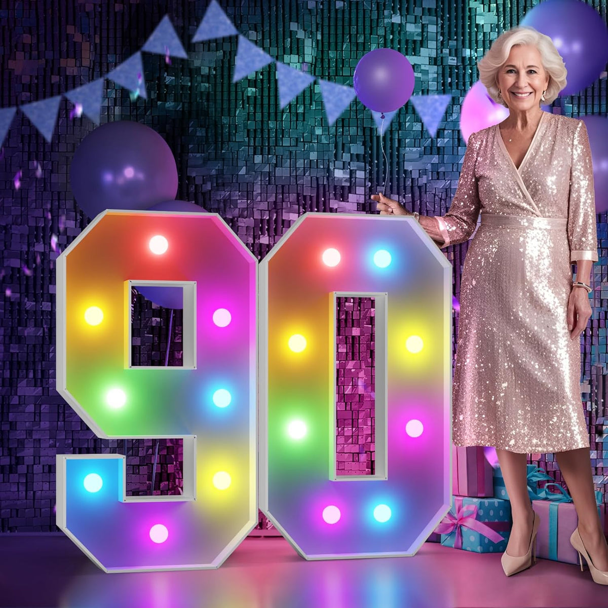 Marquee Numbers 90th-Birthday Decoration: Colorful 3FT Large Light Up 90 Year Old Birthday