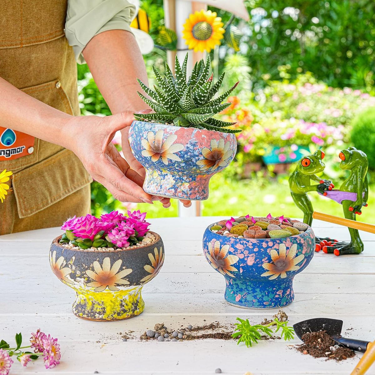 Sungmor Small Succulent Planters Set of 3, Beautiful Hand Crafted Ceramic Plant Pots Cute Cactus