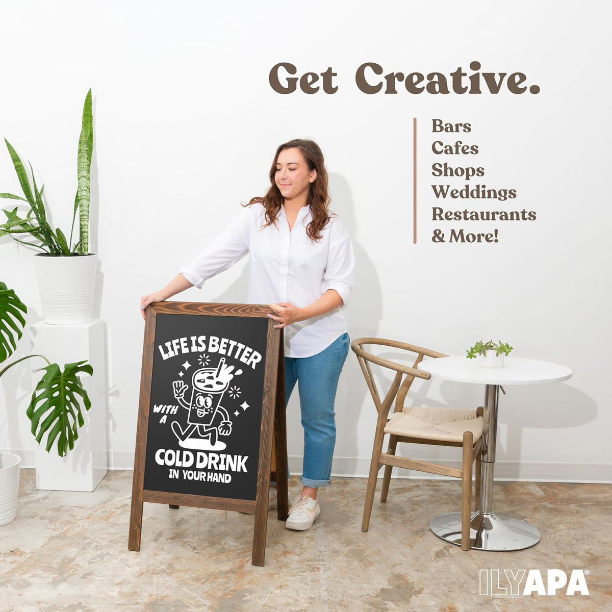 Ilyapa Wooden Sandwich Board Signs Outdoor A Frame Chalkboard Sign with Eraser & Chalk - Magnetic