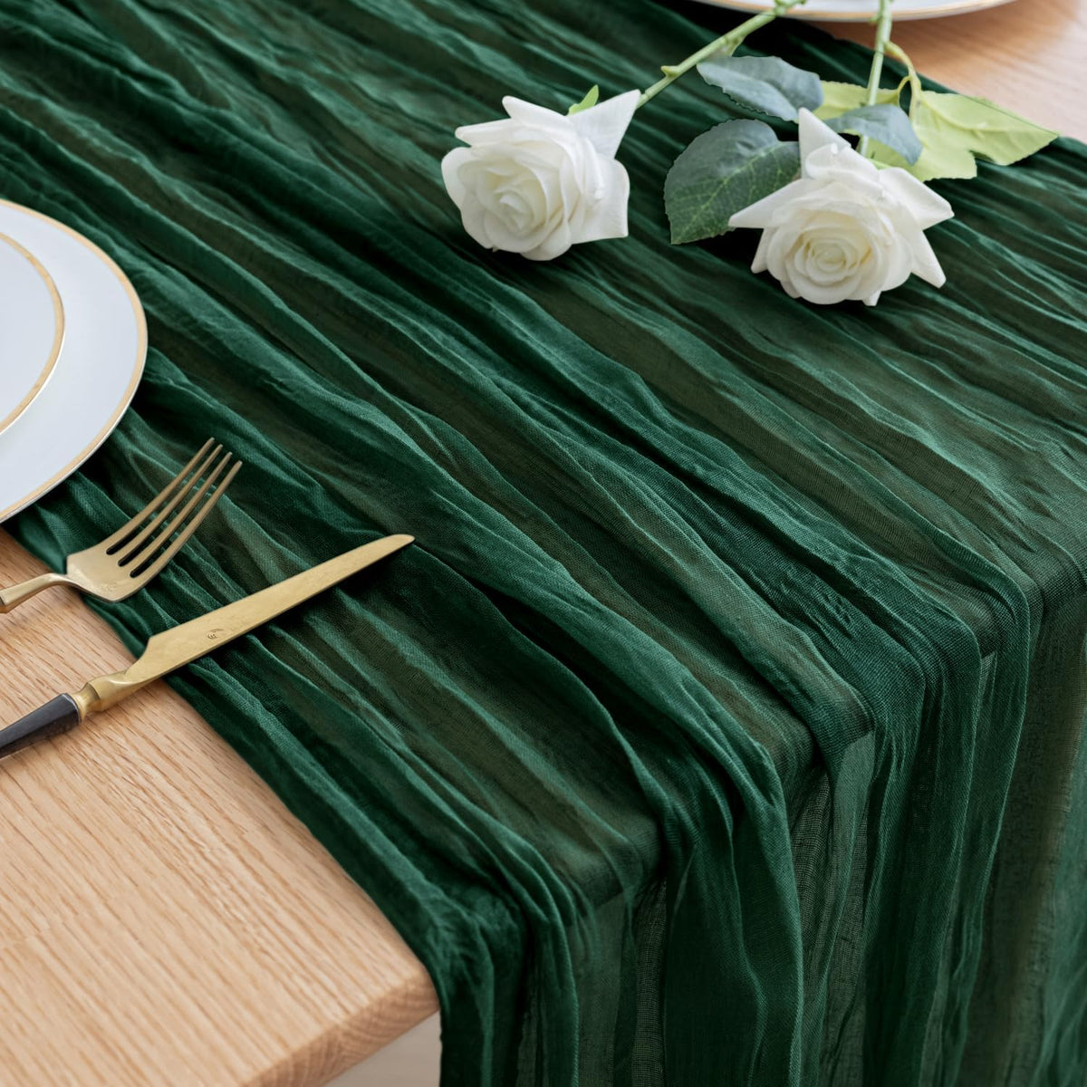 Asee'm Fall Table Runner Cheesecloth 10FT Emerald Green Boho Gauze Fabric Rustic Sheer Cheese Cloth