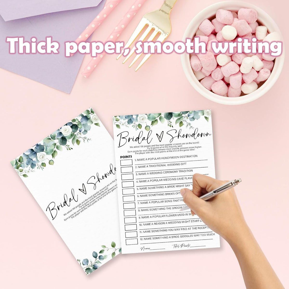 Bridal Showdown - Botanical Bridal Shower Game Cards - 50 Pcs Eucalyptus Leaves Game Cards - Funny