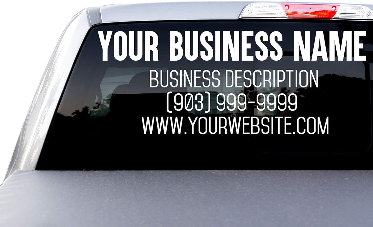Large Custom Business Name and Website Description Text Decal Sticker for Car Windows, Signs