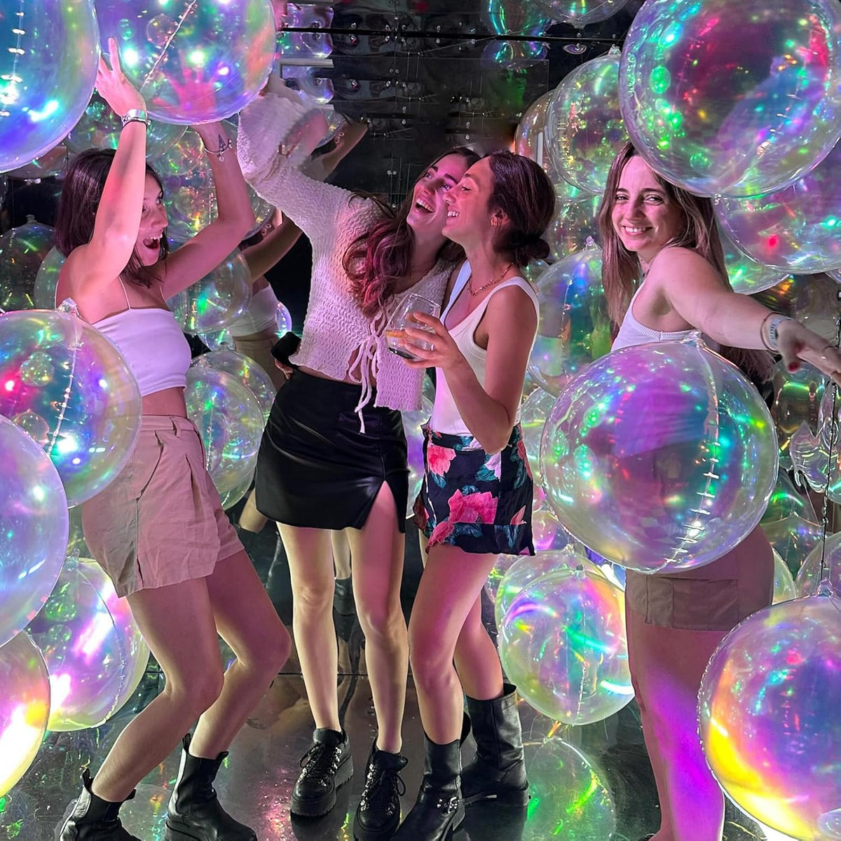 6Pcs Iridescent Foil Balloons,22Inch Clear 4D Round Ball Balloon and Explosion Star Balloon for