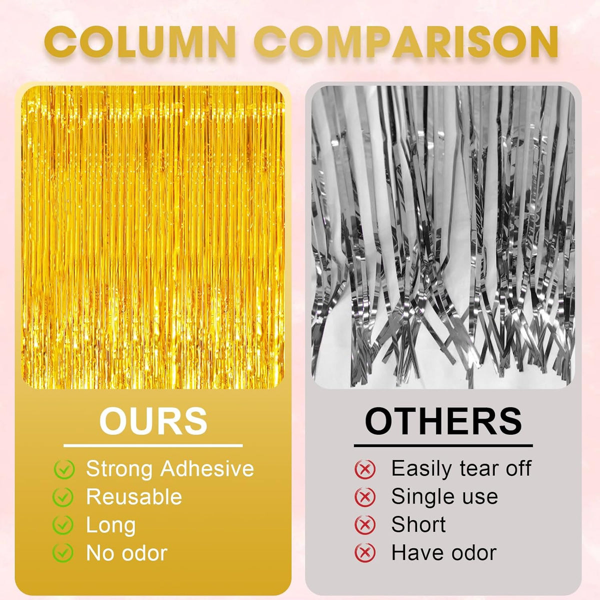 2 Pack Gold Tinsel Foil Fringe Curtains, Gold Party Decorations, Metallic Tinsel Party Streamers