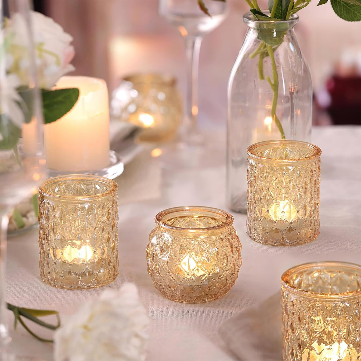 12pcs Assorted Gold Votive Candle Holders, Tea Light Candle Holder for Table Centerpiece, Gold