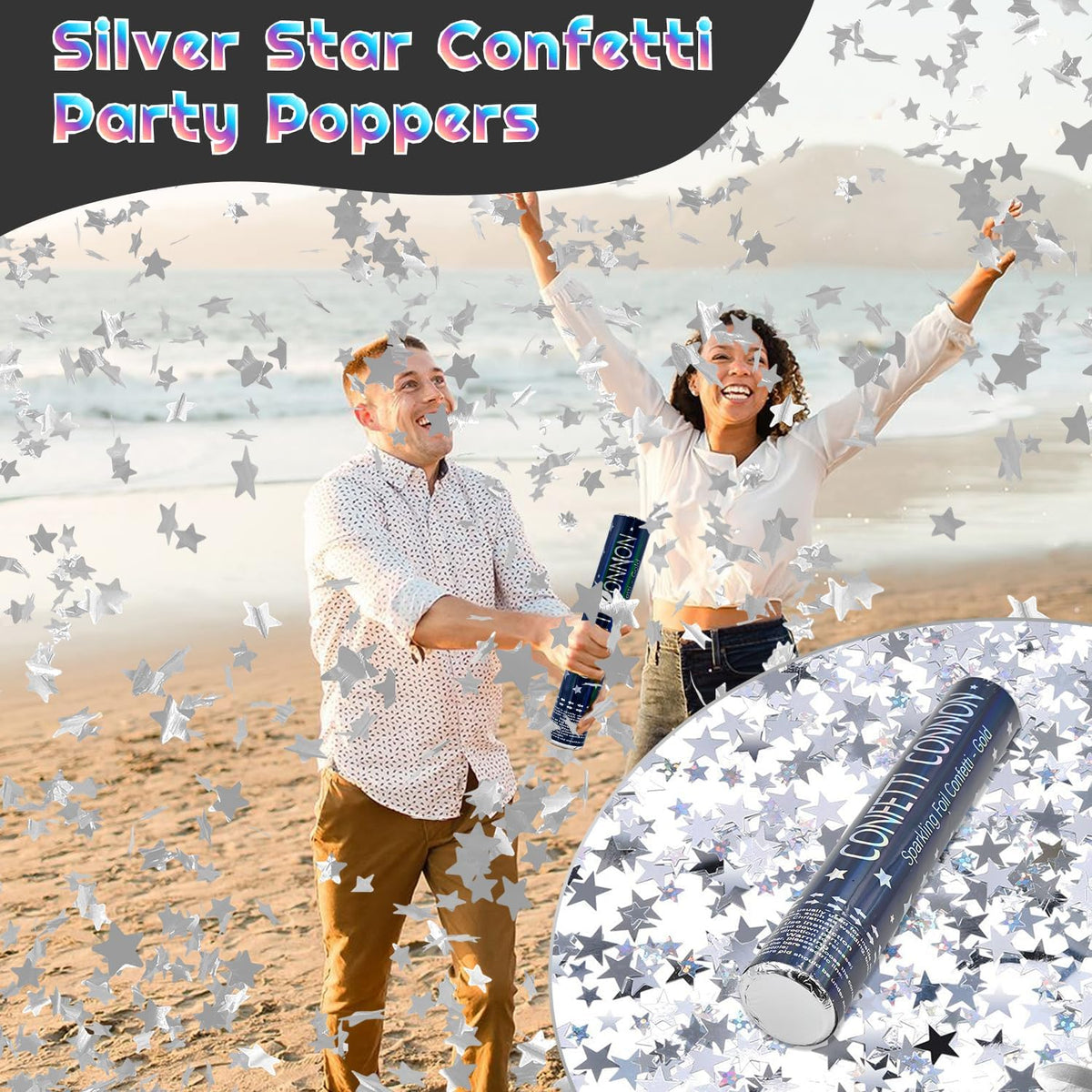 Confetti Cannon Sliver 12Pack Confetti Poppers 12Inch Confetti Party Poppers with Silver Star