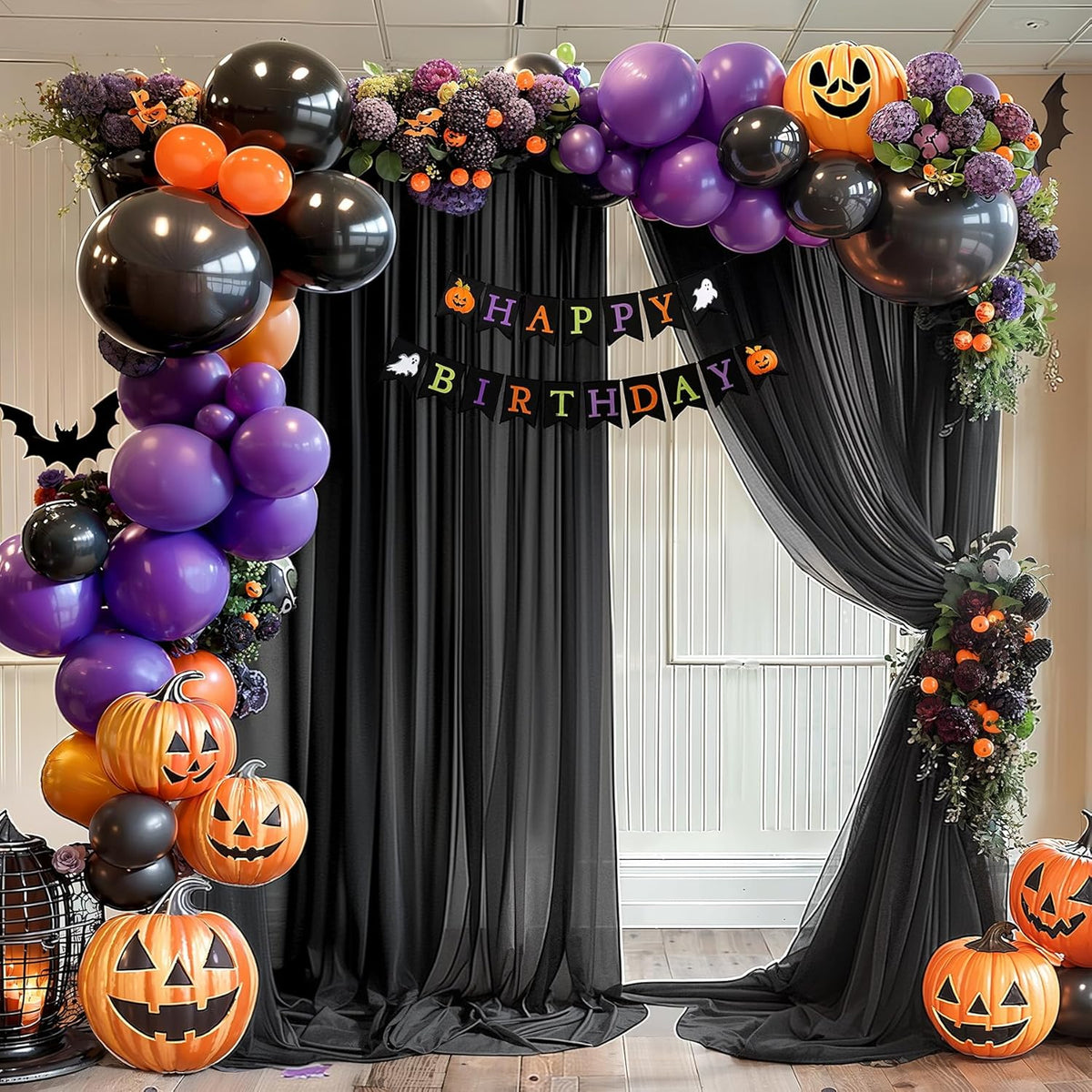 Black Wedding Arch Draping Fabric 1 Panel 30'' x 20FT Black Drapes Sheer Fabric Backdrop Arch