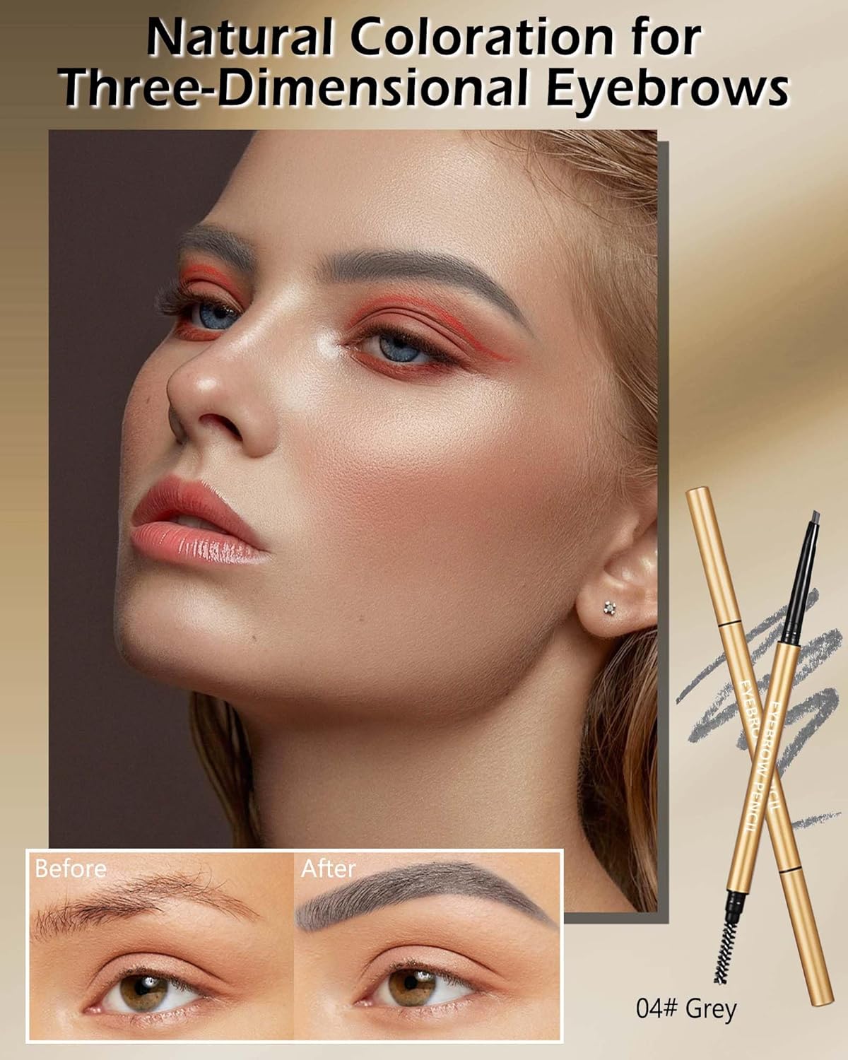 Eyebrow Pencil, 12Pcs Grey Ultra-Fine Retractable Eye Brow Pencil,Long-Lasting Waterproof Eyebrow