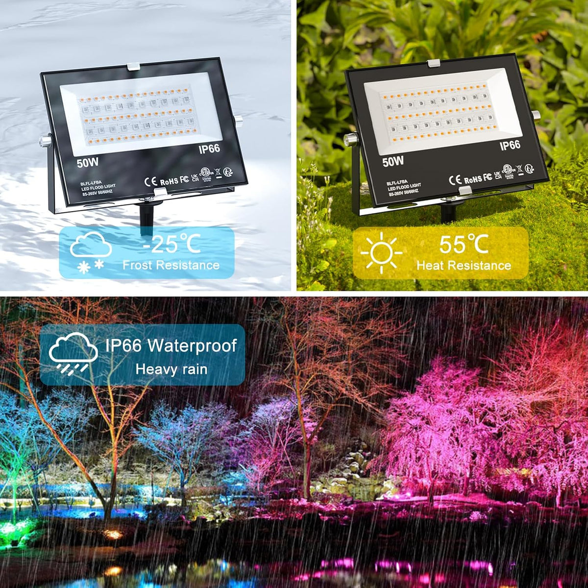 LED Flood Light Outdoor 500W Equivalent 5000LM,Bluetooth RGBW Colored Floodlight Landscape Lighting