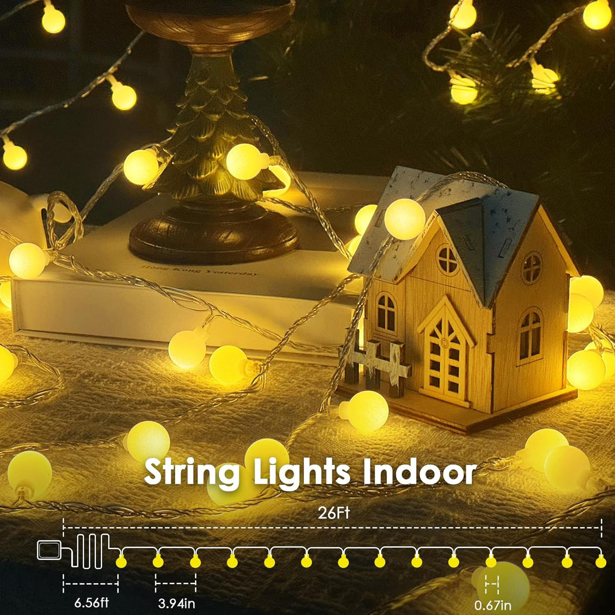2 Pack Battery Operated String Lights - 52FT 120 LED Globe Fairy Lights with Remote, Waterproof