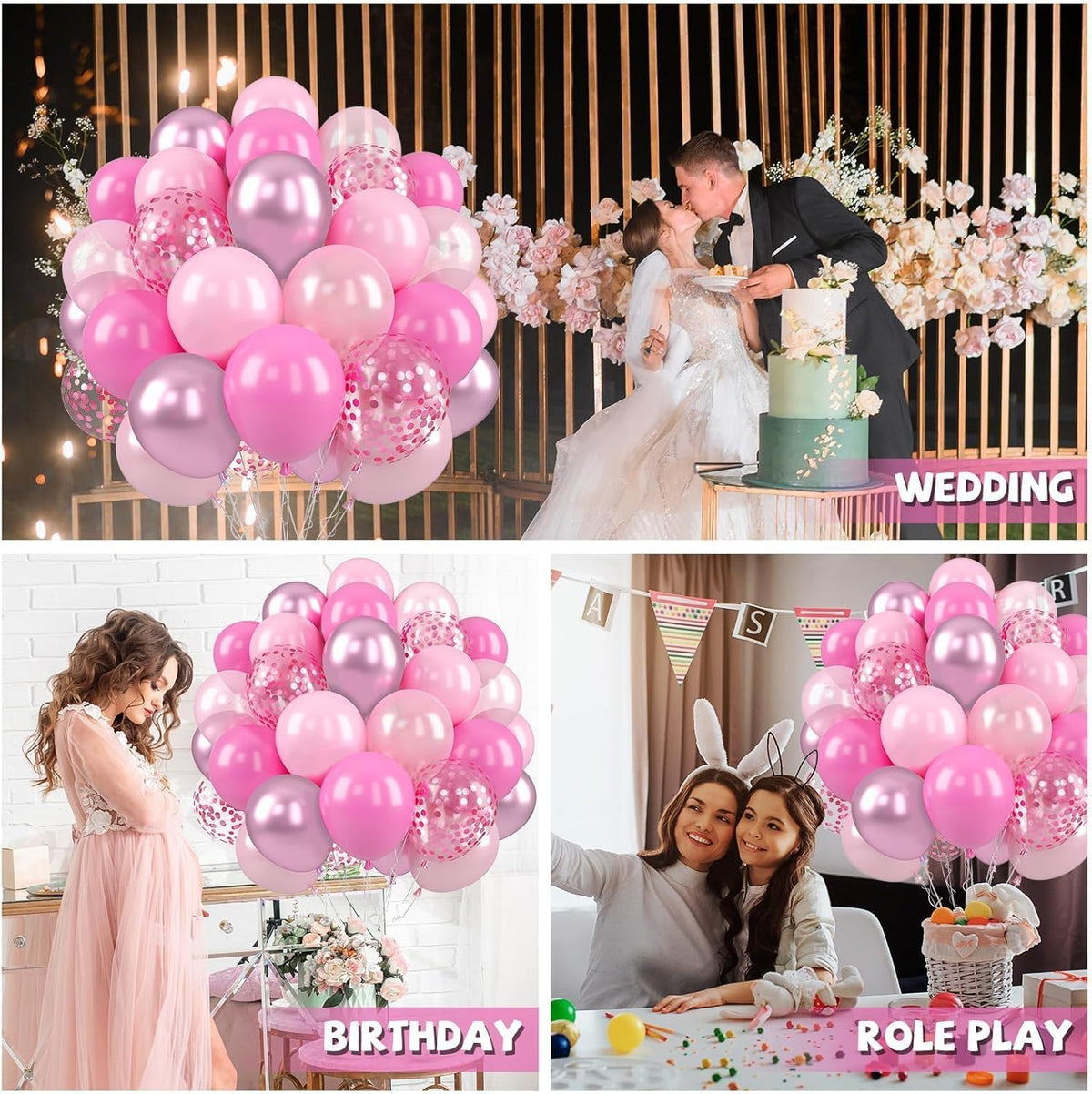 Paready Pink Balloons Set, 50 Pcs 12 Inch Metallic Pastel Pearl Light Pink Confetti Balloons Helium